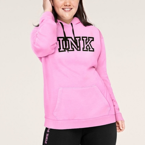 PINK Victoria's Secret Tops - Women's VS Pink Pullover Hoodie Pink Violet w/ Black Block Logo